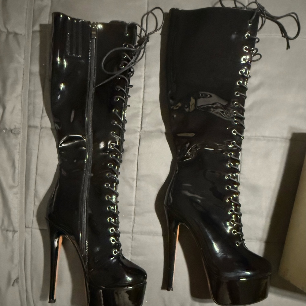 New Women's Platform Lace Up Stiletto Knee High Boots